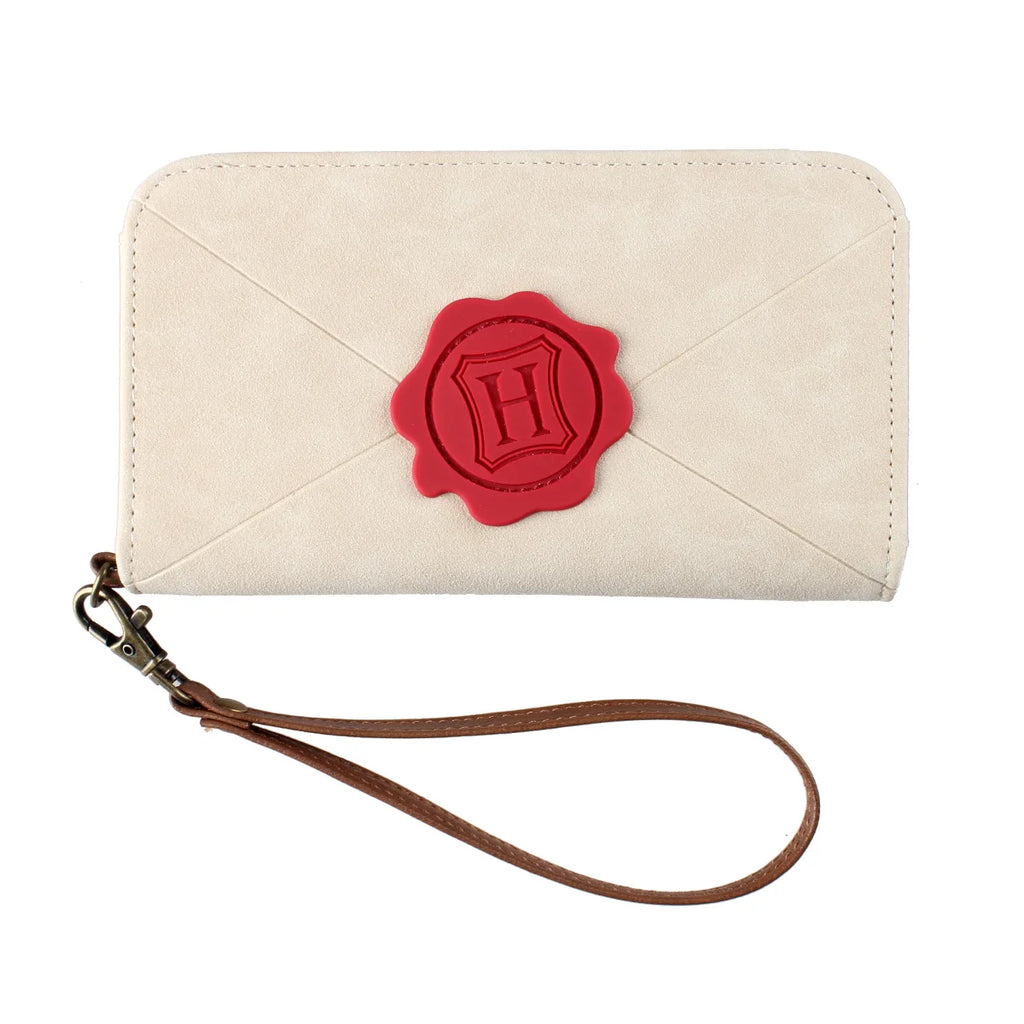 Women's Envelope Wristlet Wallet – Wax Seal Detail, PU Leather | Cream
