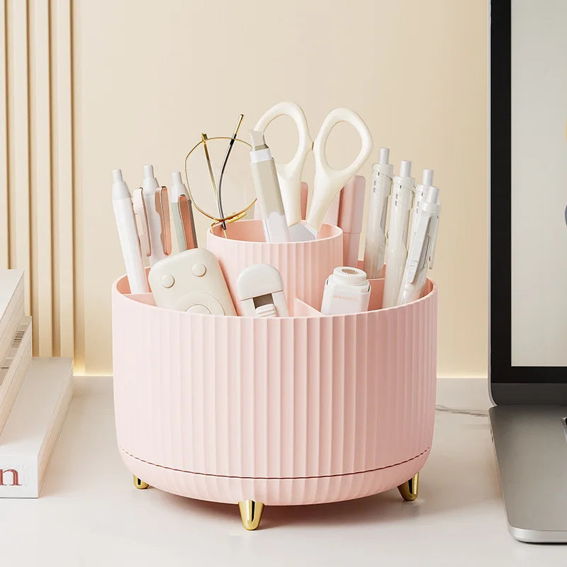 360° Rotating Makeup Storage Box – Desktop Cosmetic Organizer & Brush Holder