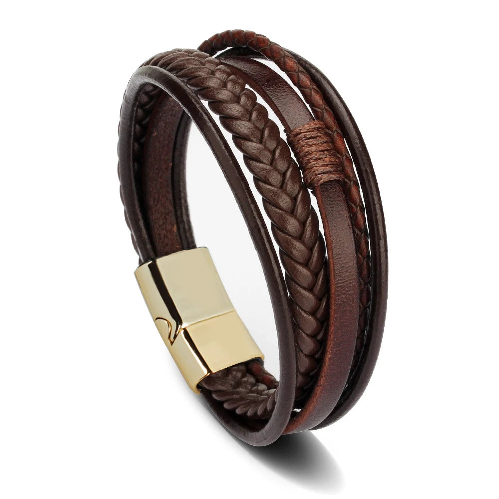 Men's Stainless Steel Leather Bracelet — Braided