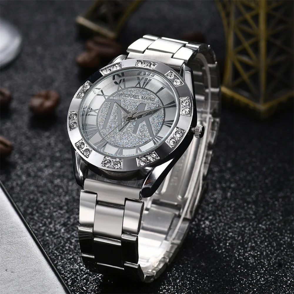 Women's Diamond Quartz Watch – Stainless Steel Bracelet, Round Dial | Gold, Silver, Rose Gold