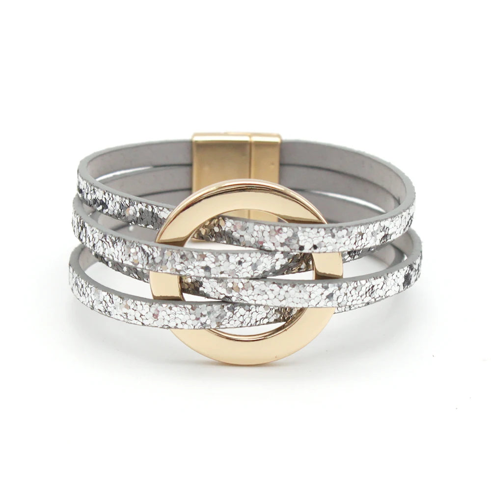 Leather Wrap Bracelet — Multilayer Wide Cuff