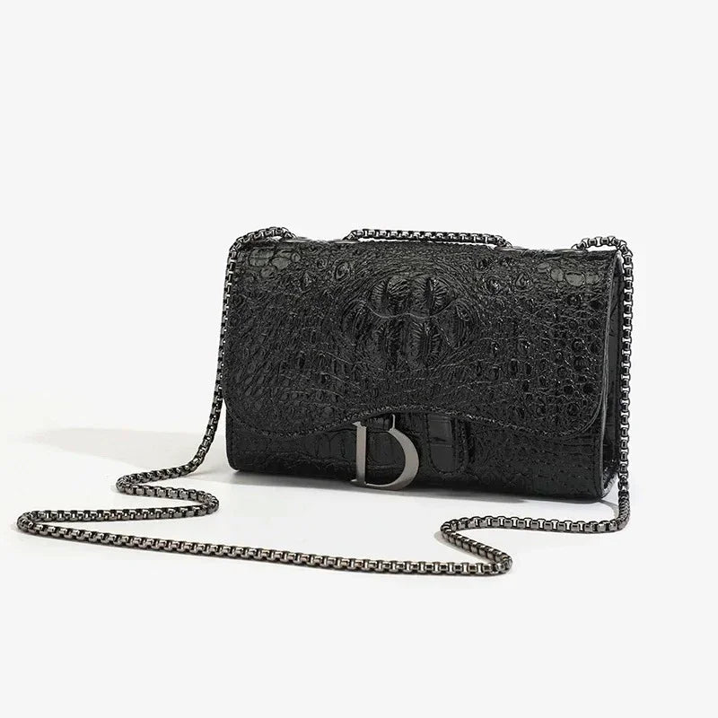 Women's Sequined Chain Crossbody Bag – Animal Print, Box Shape | Black