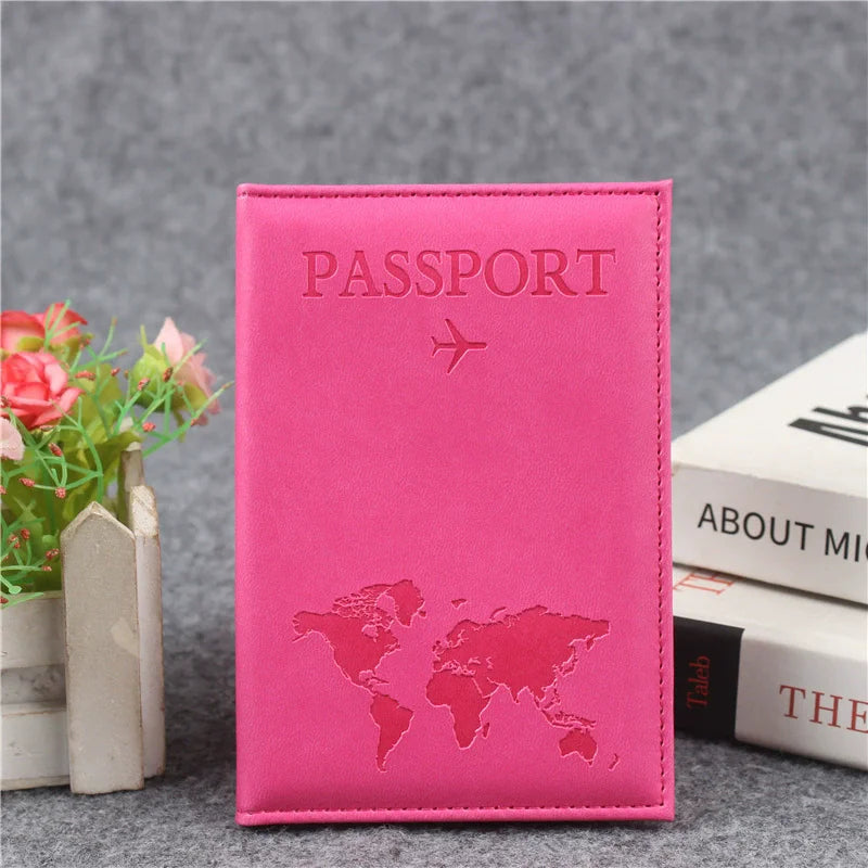 Women's PU Leather Passport Cover – Card Holder & ID Document Wallet | World Map