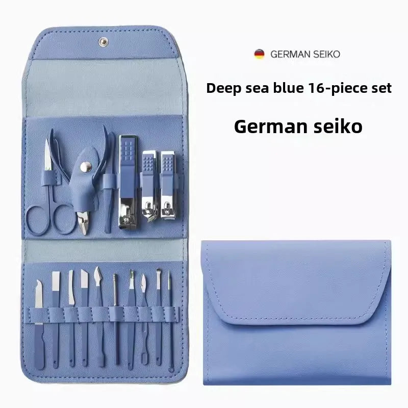 Kit Manucure Premium 16 Pièces – Acier Inoxydable, Pédicure & Étui Voyage