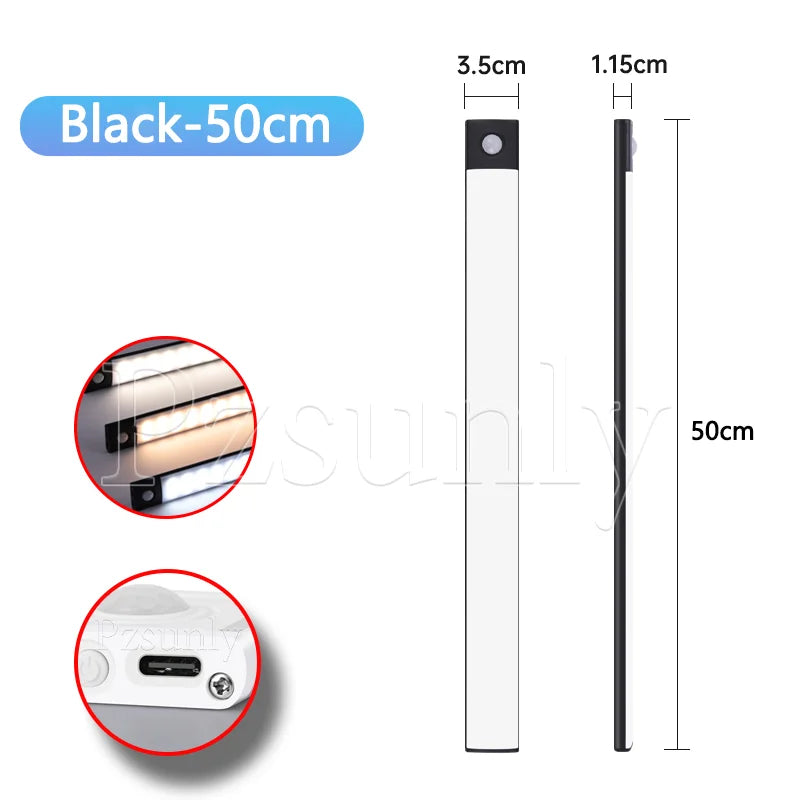 LED Bar Light with Motion Sensor – USB Rechargeable Cabinet Light (10–50cm)