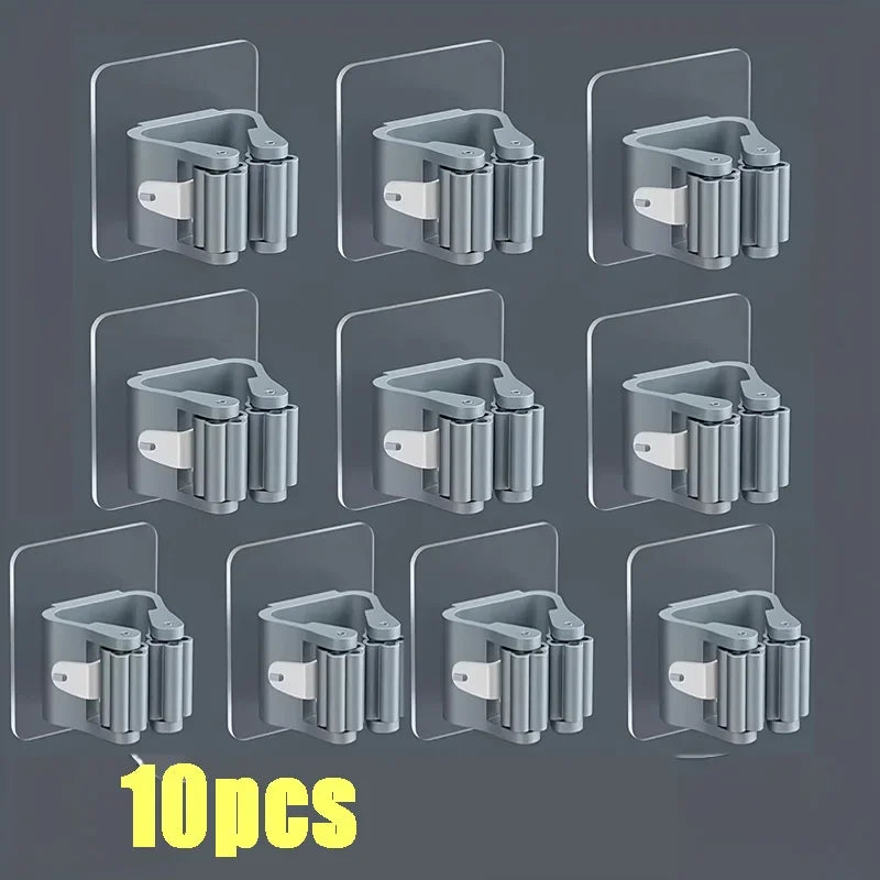 Self-Adhesive Mop & Broom Wall Holder – No-Drill Waterproof Clip Organizer