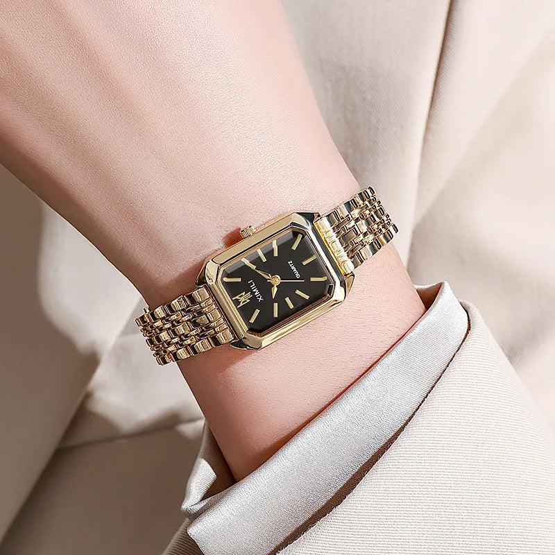 Women's Rectangle Quartz Watch – Alloy Band, Numberless Dial | Silver & Gold Tones