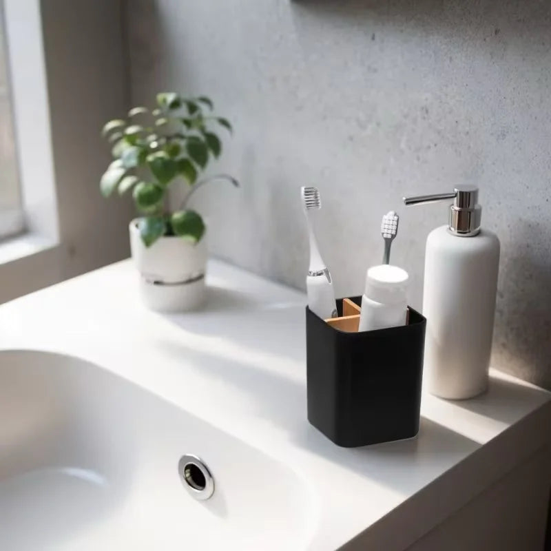 3-Compartment Toothbrush & Toothpaste Holder – Bathroom Countertop Organizer