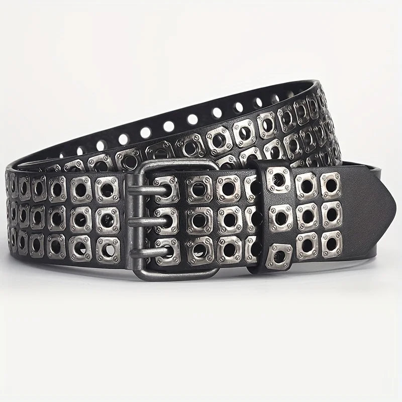 Punk Rivet Belt – Unisex PU Leather Belt with Geometric Studs, Great Gift Idea