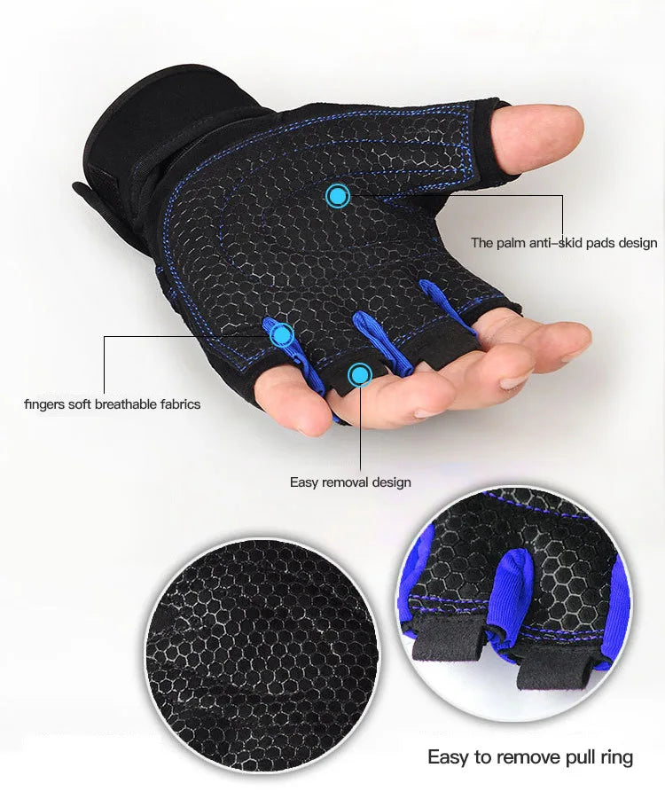 Gym Gloves with Wrist Support – Breathable, Shockproof, Unisex M-XL