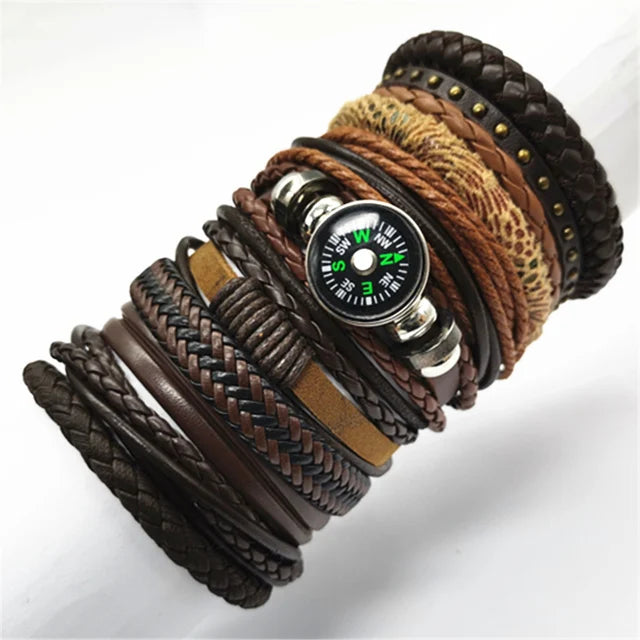 10-Piece Leather Wrap Bracelet Set — Handmade Woven