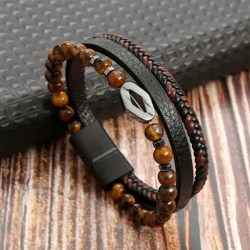 Men's Leather Charm Bracelet
