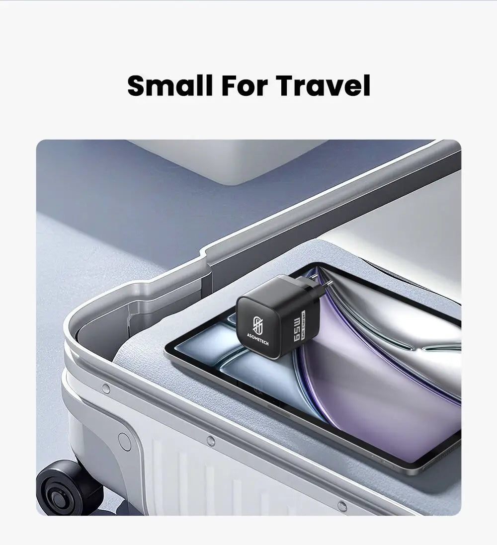 65W GaN Charger with Built-in Retractable USB-C Cable – 3 Ports, QC4.0 & PD3.0, US/EU/Korea Plug