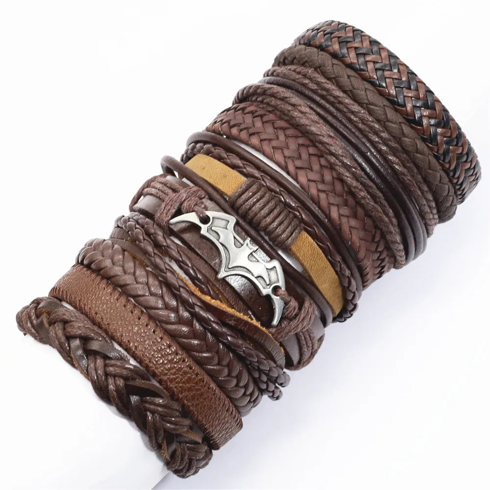 10-Piece Leather Wrap Bracelet Set — Handmade Woven