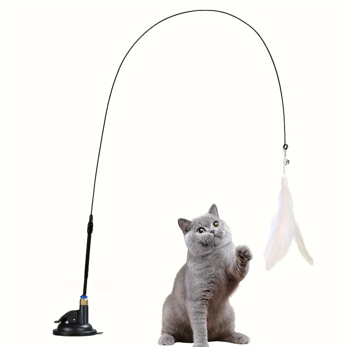 Cat Feather Wand Teaser – Interactive Bell & Feather Toy with Suction Cup Base