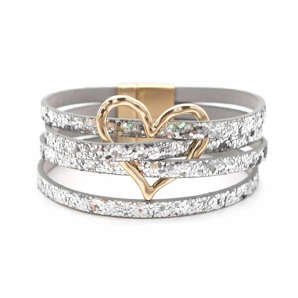 Leather Wrap Bracelet — Multilayer Wide Cuff