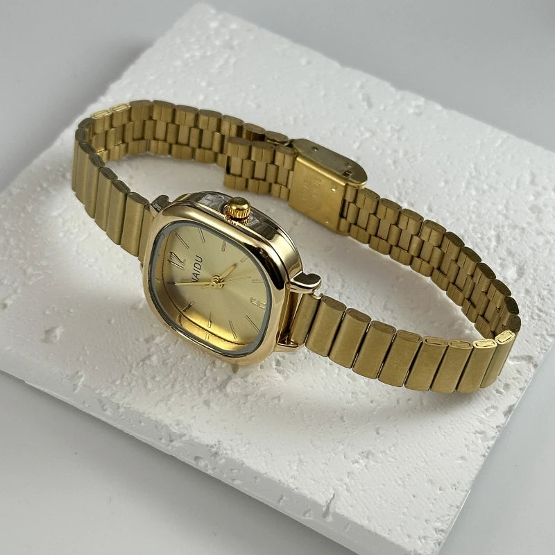 Women's Square Quartz Watch – Expandable Stainless Steel Band | Silver, Gold, Gold/Red, Gold/Black
