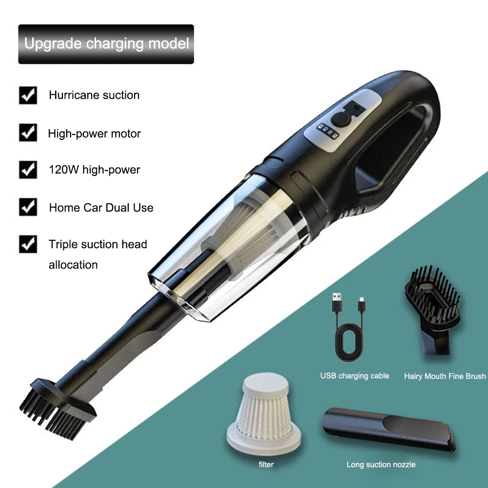 120W Cordless Handheld Vacuum – USB Rechargeable, Car, Home & Pet Hair