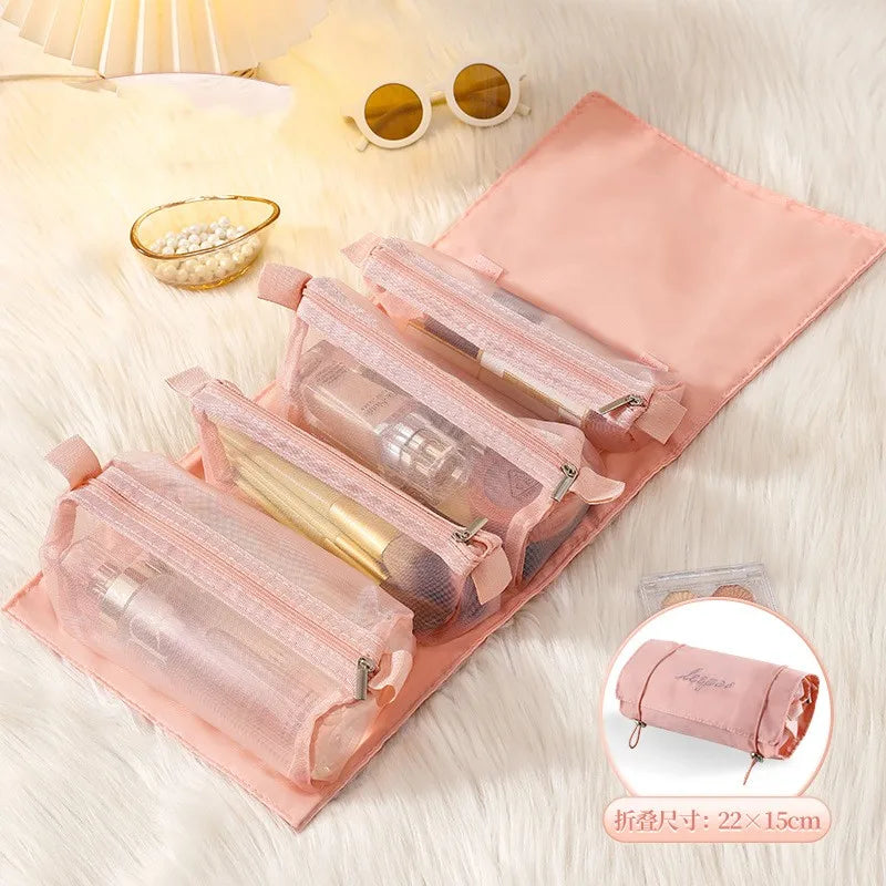 4-in-1 Detachable Makeup Bag – Foldable Large Capacity Travel Toiletry Organizer