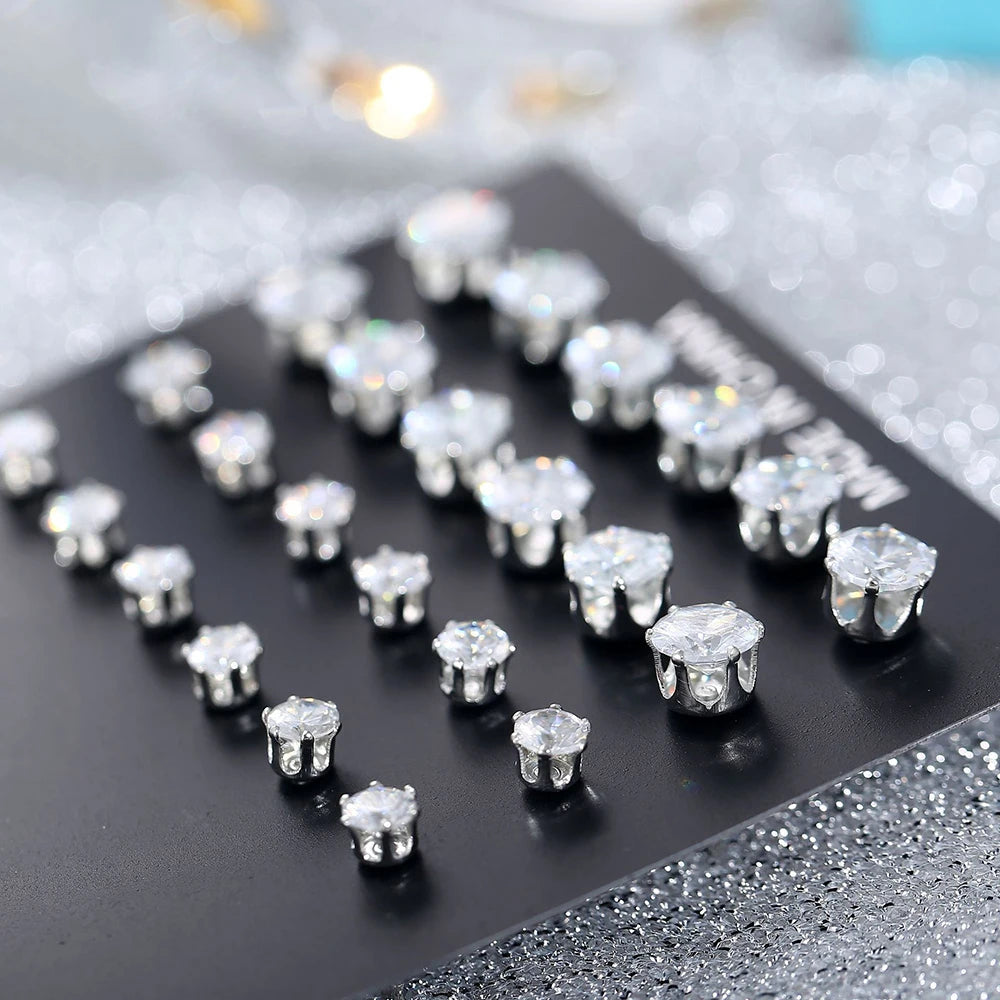 Cubic Zirconia Stud Earrings Set – 12, 24 or 36 Pairs | Shiny Silver Crystal Ear Jewelry for Women