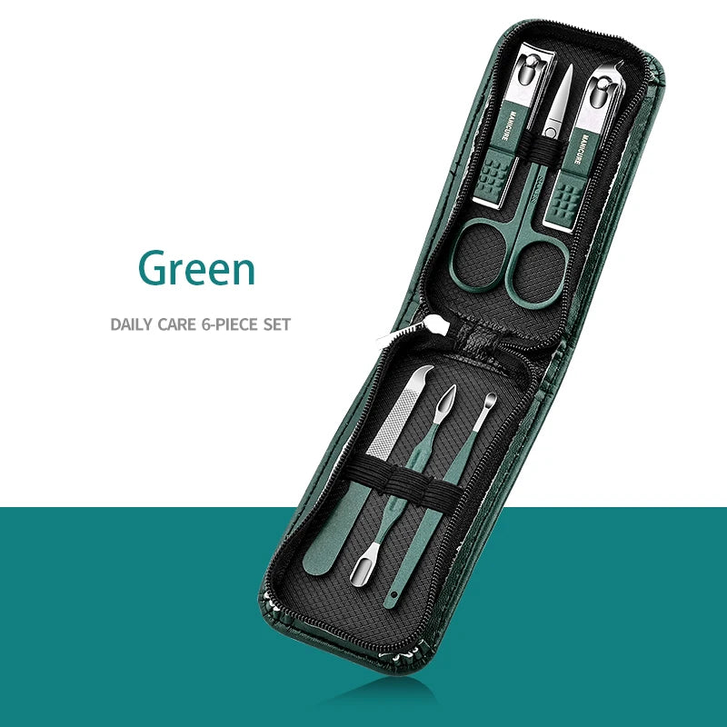 Kit Manucure Professionnel en Acier Inoxydable – Étui Cuir, Homme & Femme
