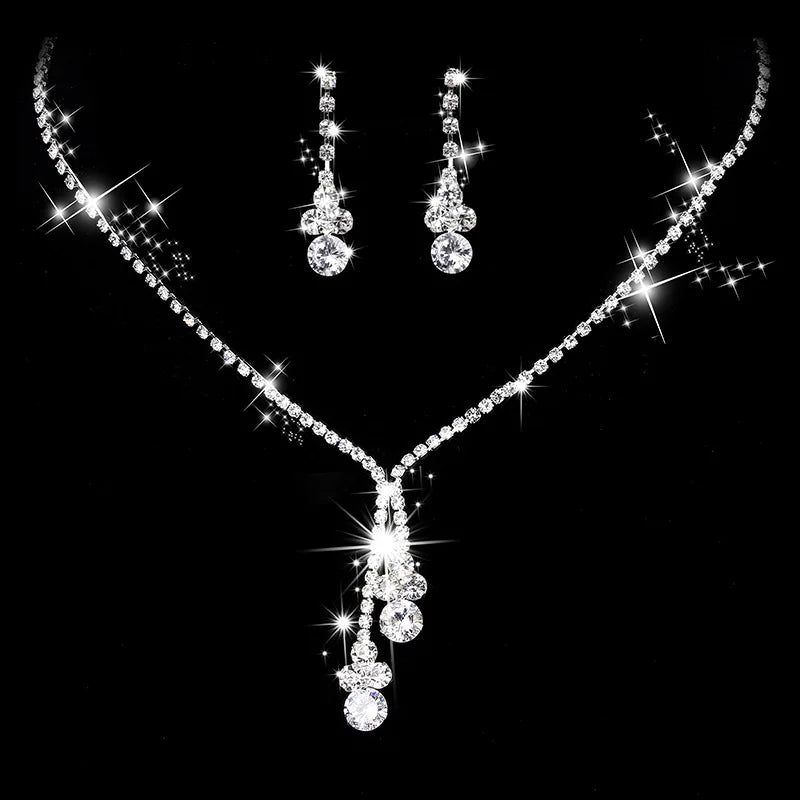 Rhinestone Necklace & Earrings Set – Geometric Zinc Alloy | Women's Bridal & Wedding Jewelry