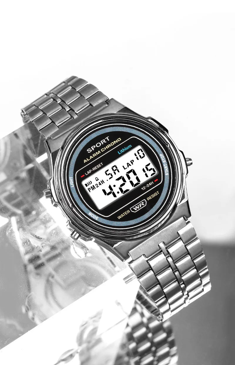 Women's Retro LED Digital Watch – Stainless Steel Strap