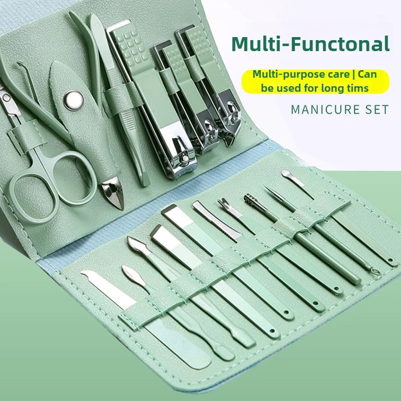 Kit Manucure Premium 16 Pièces – Acier Inoxydable, Pédicure & Étui Voyage