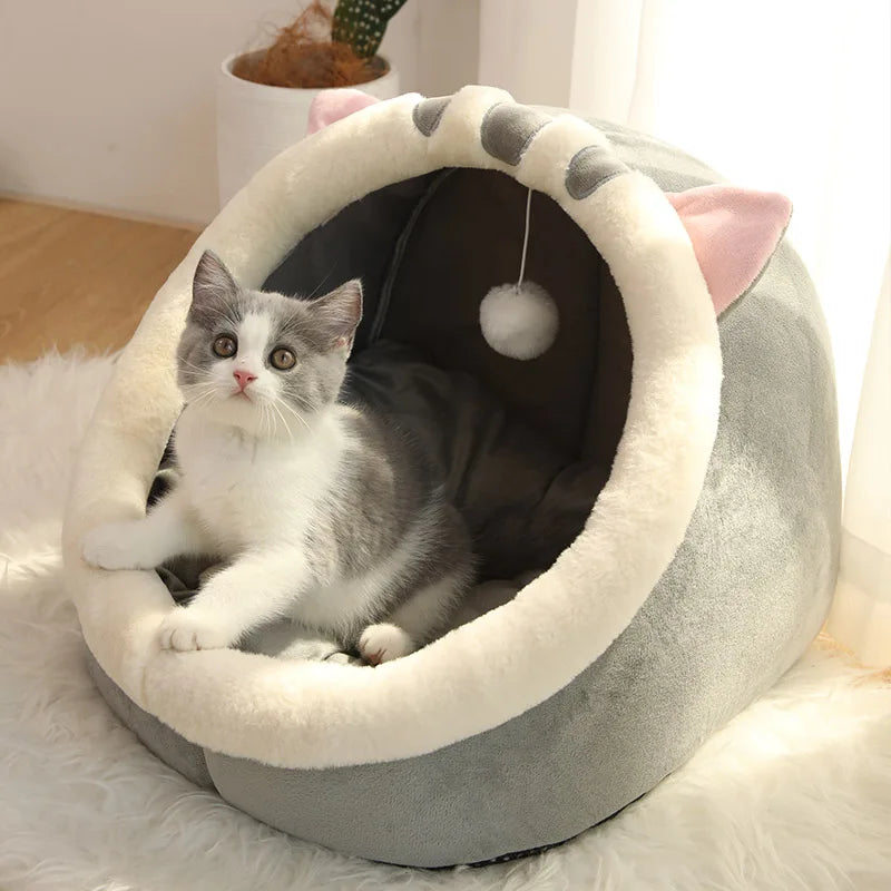 Deep Sleep Cat Bed – Foldable Cartoon Pet Cave with Removable Washable Cushion