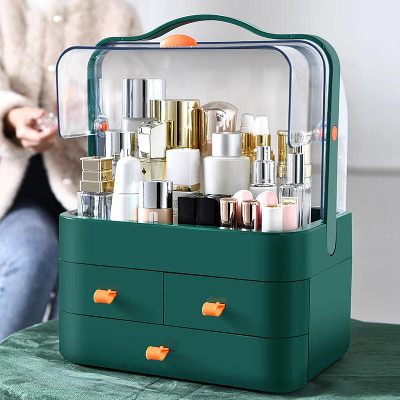 Desktop Makeup Organizer with Drawer – Dust-Proof Cosmetic Storage Box & Shelf