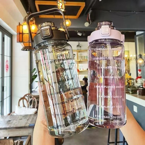 2L Water Bottle with Straw & Time Marker – Large Capacity Motivational Fitness Bottle for Sports & Outdoor (5 Colors)