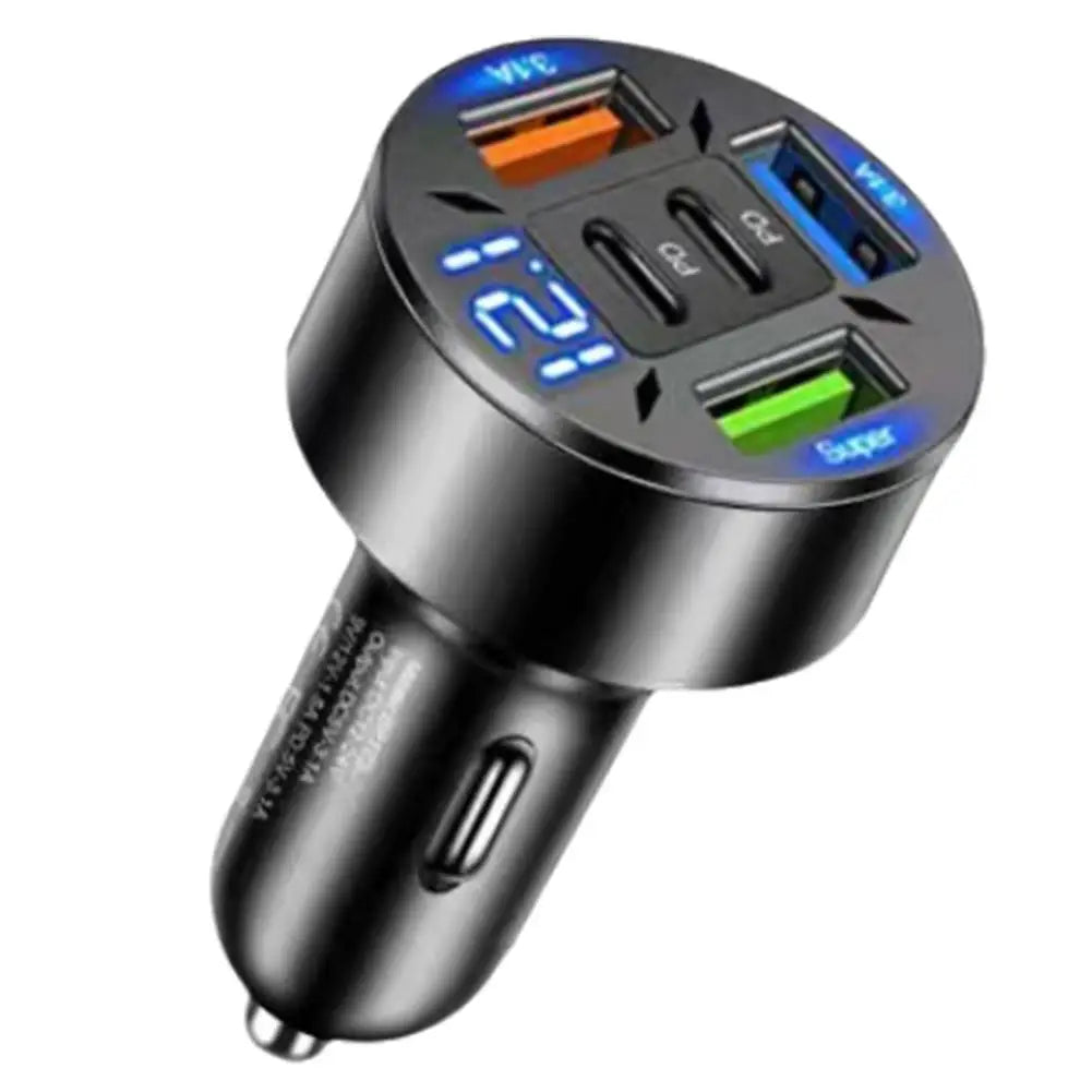 5-Port Car Charger 250W – Fast Charging PD & QC3.0, USB-C & USB-A for iPhone & Android