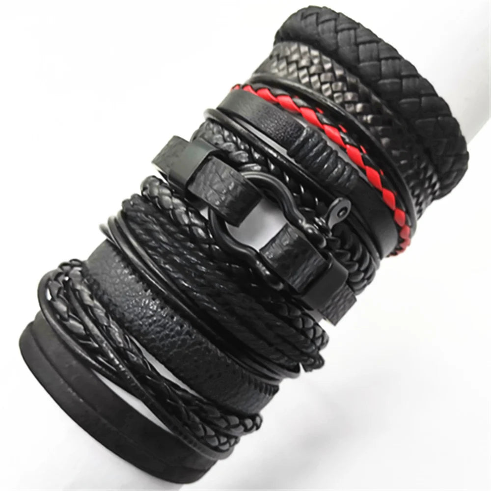 10-Piece Leather Wrap Bracelet Set — Handmade Woven