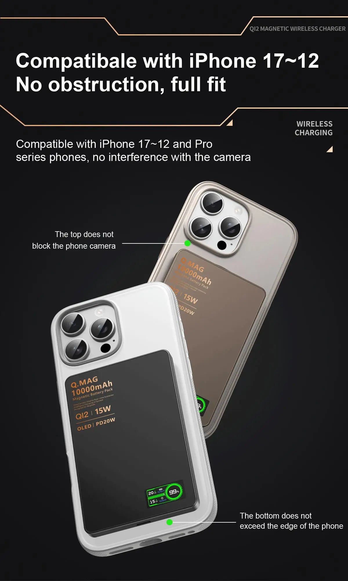 3-in-1 Magnetic Power Bank – Qi2.1, 15W Wireless, LCD Screen, 5000/10000mAh, for iPhone & Apple Watch