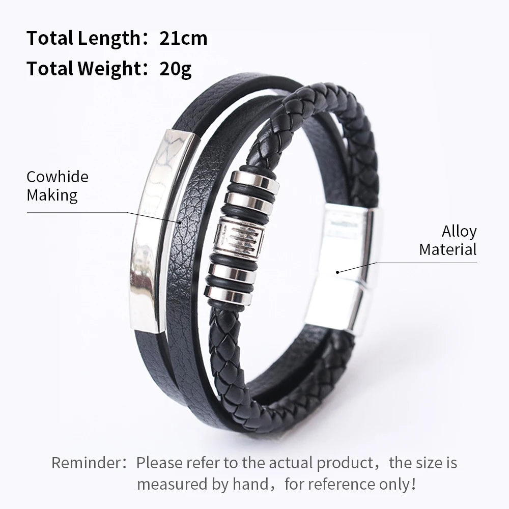 Men's Stainless Steel Leather Bracelet — Braided