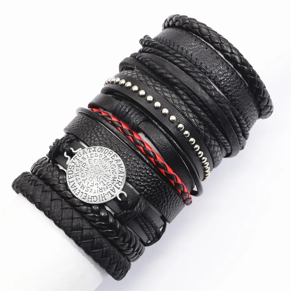 10-Piece Leather Wrap Bracelet Set — Handmade Woven