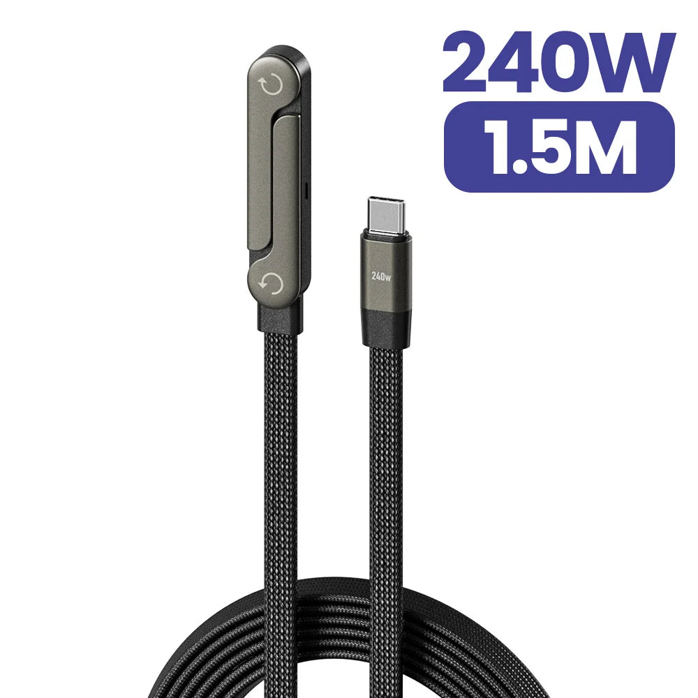 240W USB-C to USB-C Cable – 2-in-1 with Foldable Phone Holder, Fast Charge & Data