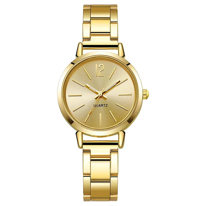 Women's Minimalist Quartz Watch – Alloy Bracelet Band, Numberless Dial | Rose Gold, Gold, Silver