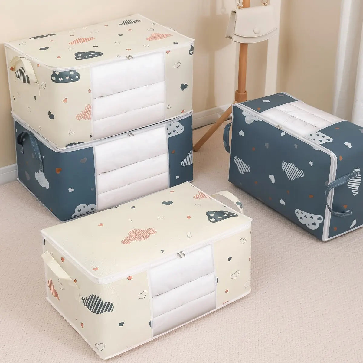 Large Capacity Storage Bag Organizer – Foldable Non-Woven Blanket & Bedding Bag