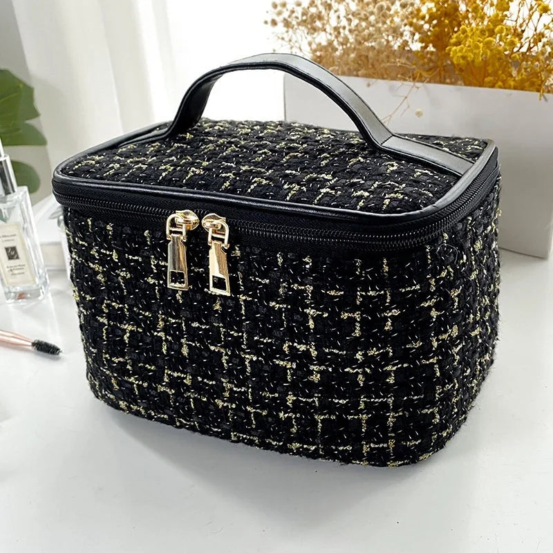 Knitted Style Makeup Bag – Large Canvas Cosmetic Storage Bag for Women