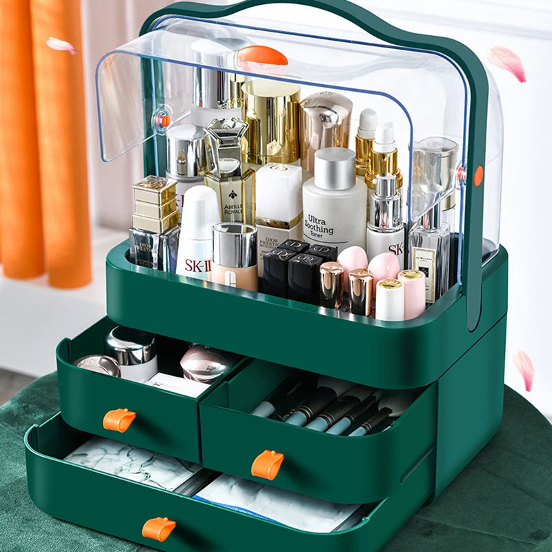 Desktop Makeup Organizer with Drawer – Dust-Proof Cosmetic Storage Box & Shelf