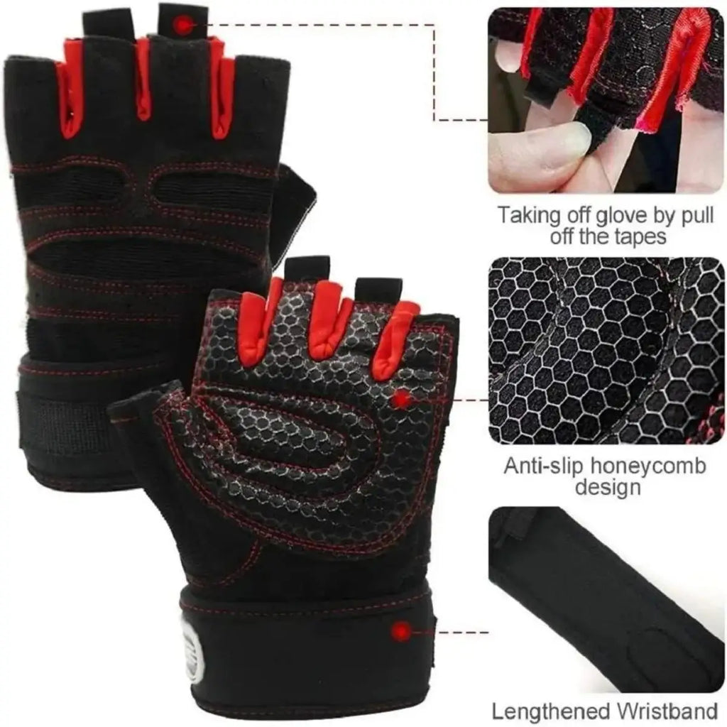 Gym Gloves with Wrist Support – Breathable, Shockproof, Unisex M-XL
