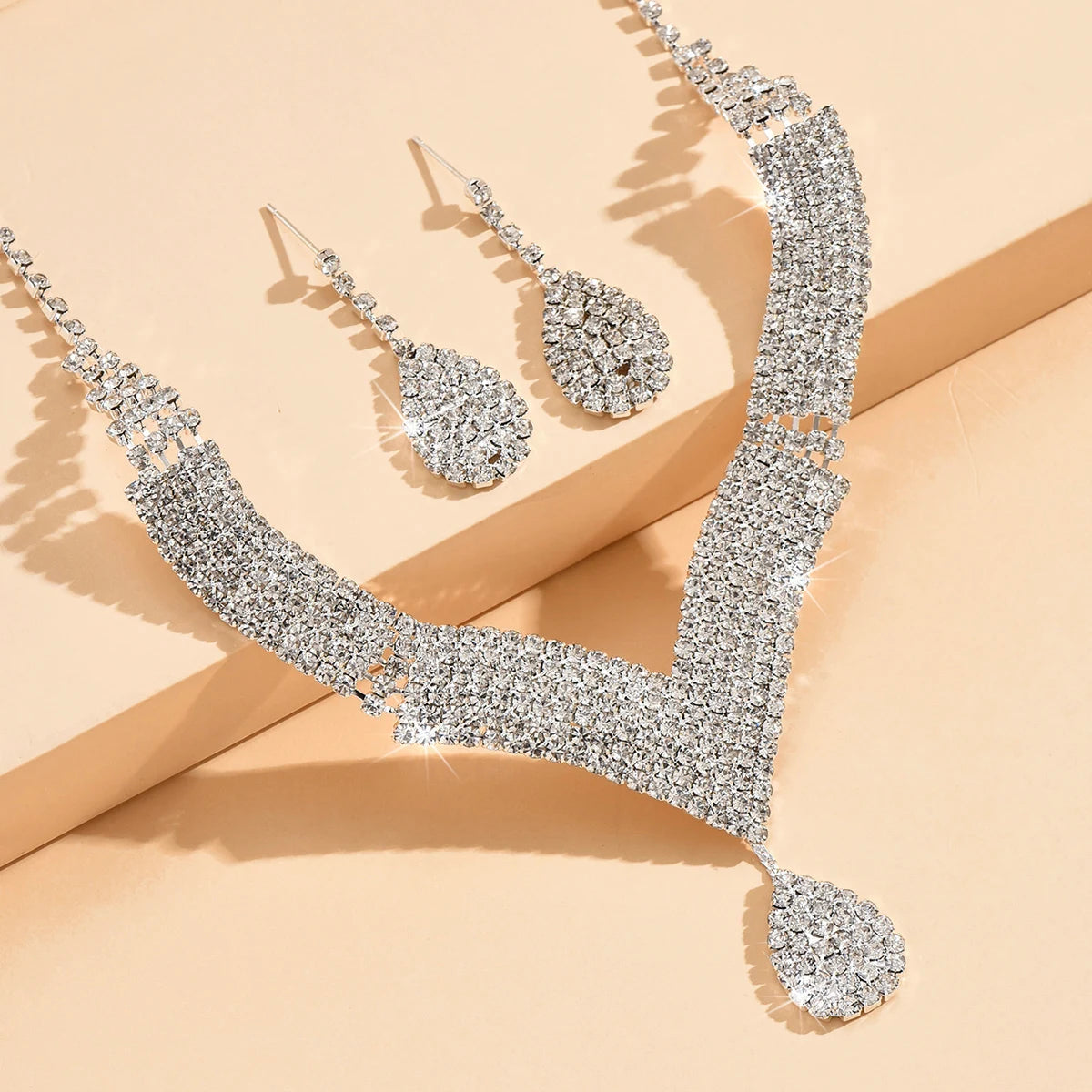 Rhinestone Water Drop Jewelry Set