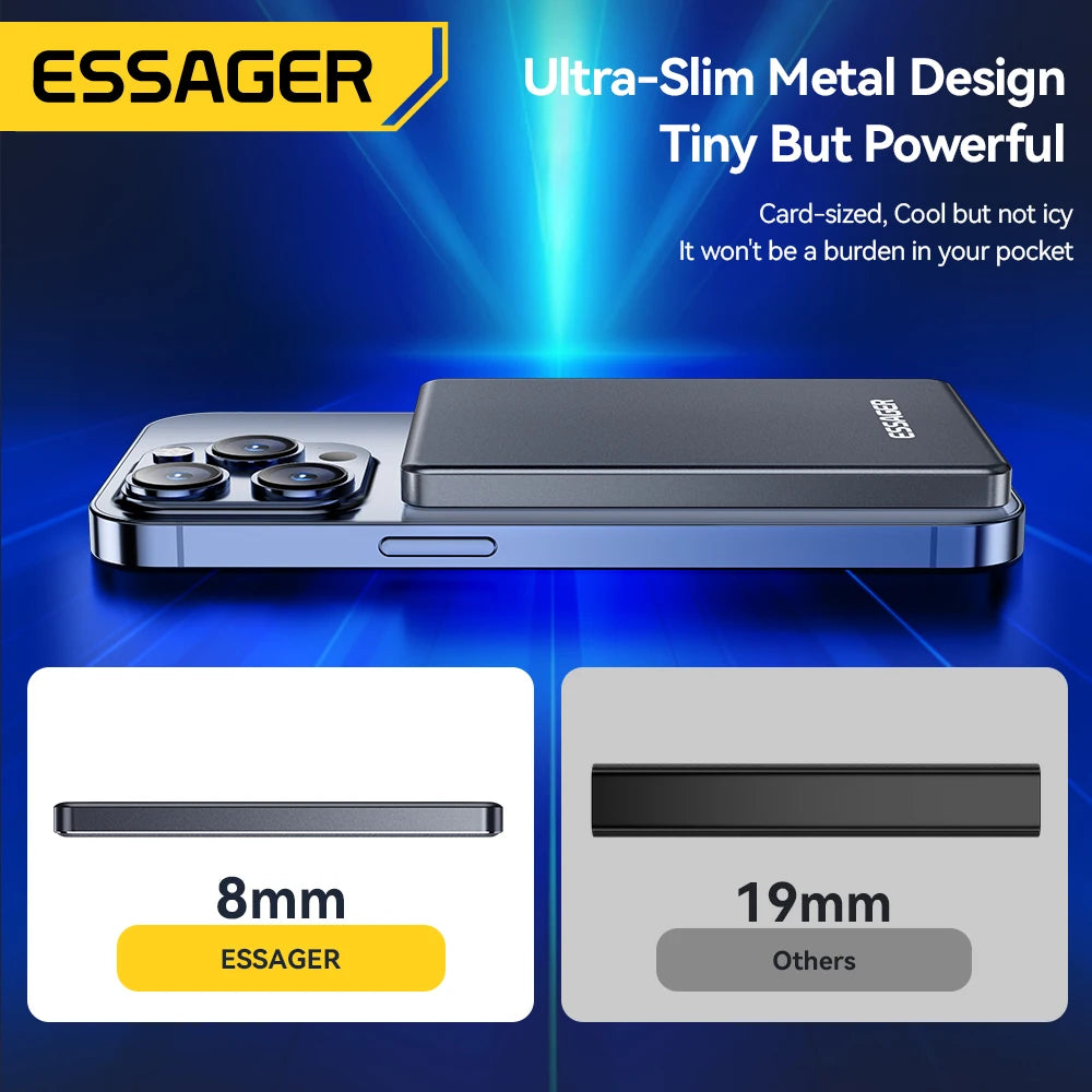 Essager 5000mAh Magnetic Wireless Power Bank – 20W, Ultra-Slim Metal, MagSafe, iPhone 14-17