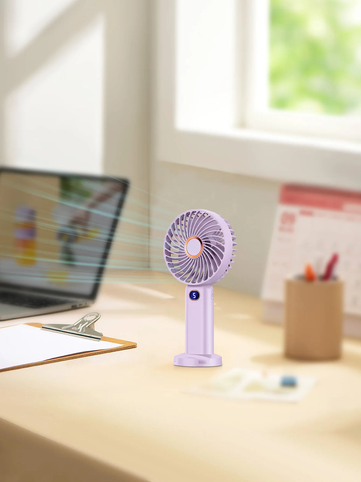 Sweetfull Portable Handheld Fan – USB Rechargeable, Digital Display, 5-Speed, Brushless & Quiet (7 Colors)
