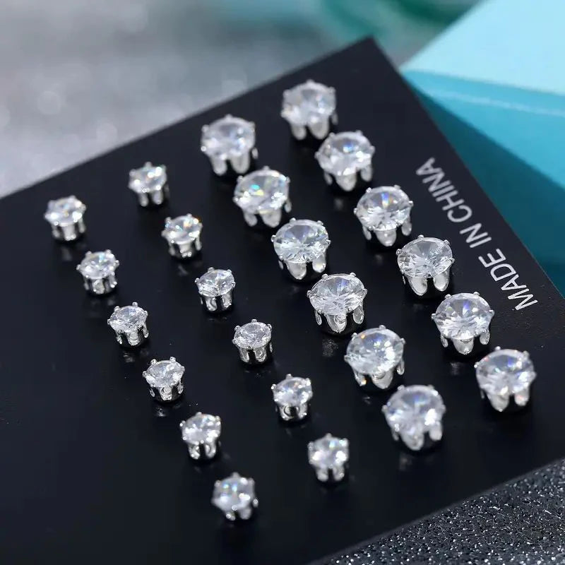 Cubic Zirconia Stud Earrings Set – 12, 24 or 36 Pairs | Shiny Silver Crystal Ear Jewelry for Women