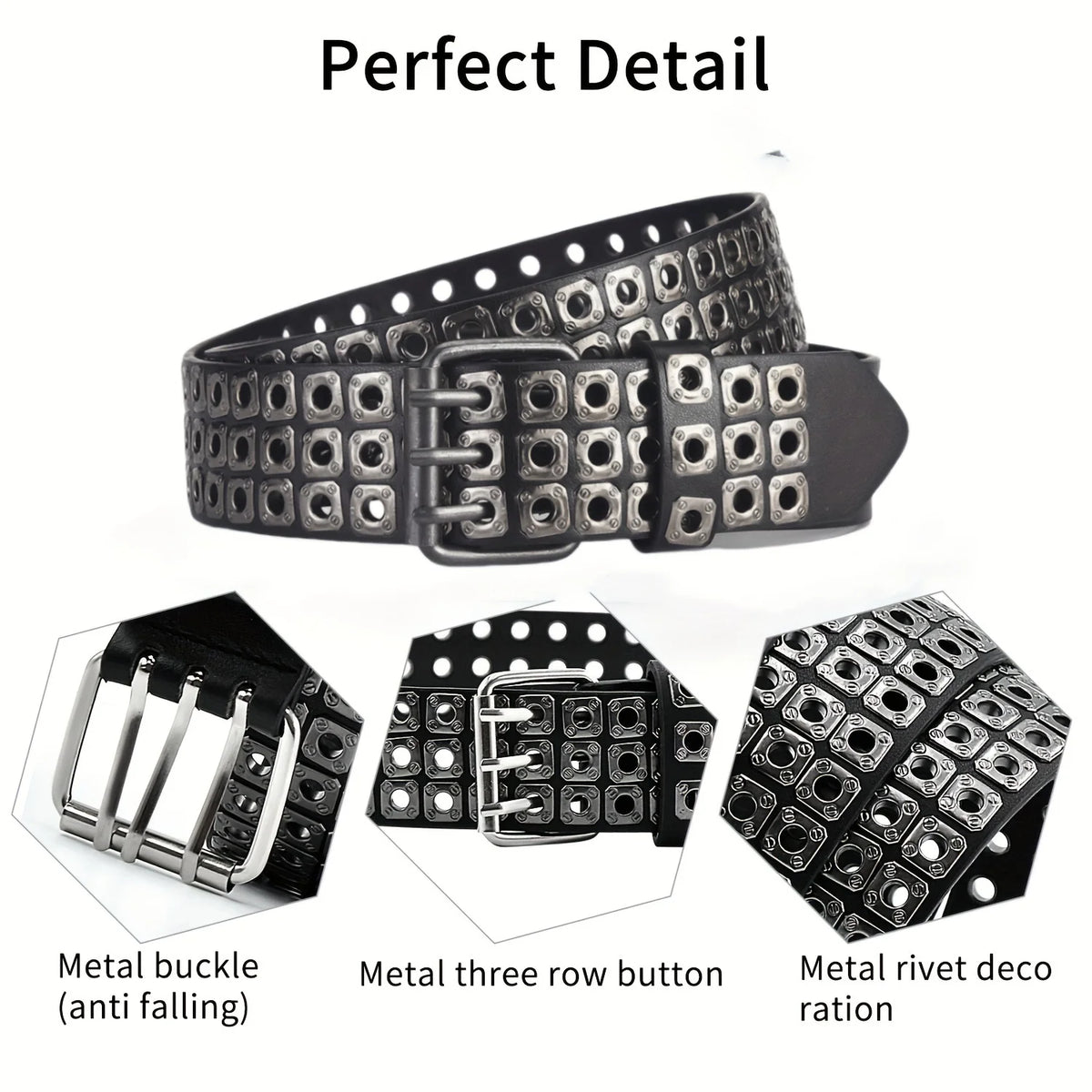 Punk Rivet Belt – Unisex PU Leather Belt with Geometric Studs, Great Gift Idea