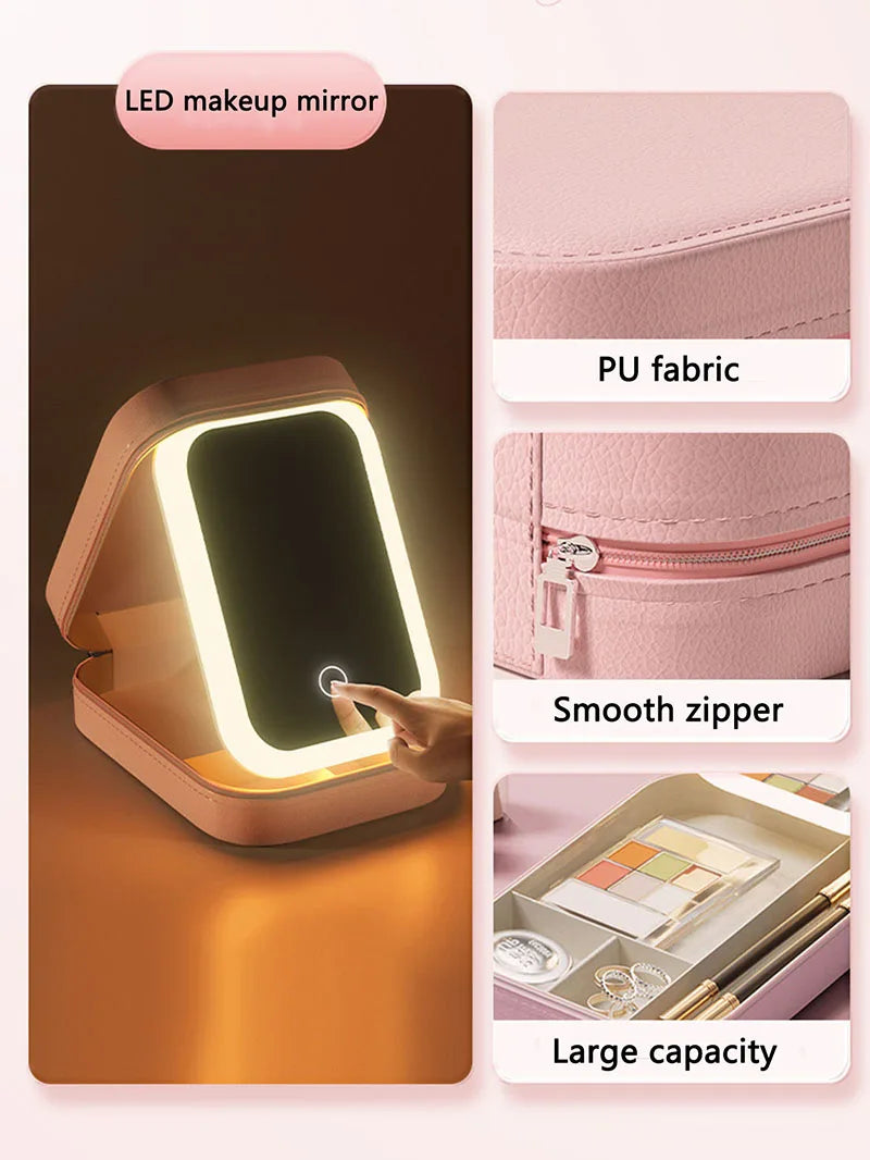 LED Makeup Bag with Mirror – Portable Lighted Cosmetic Case for Women
