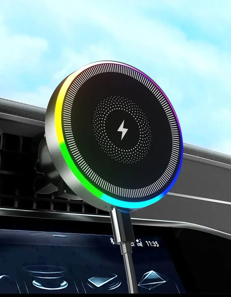 RGB Magnetic Wireless Car Charger Holder – MagSafe, Air Vent, 360° Rotation