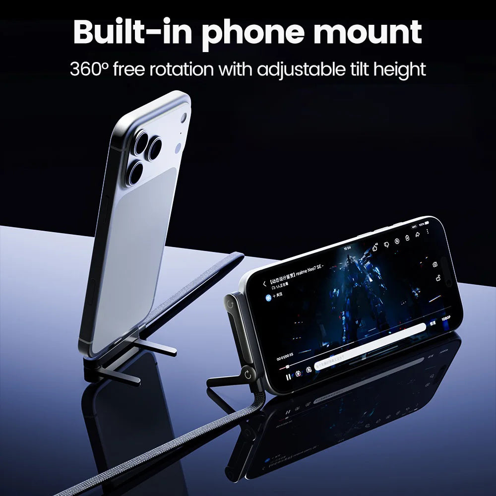 240W USB-C to USB-C Cable – 2-in-1 with Foldable Phone Holder, Fast Charge & Data